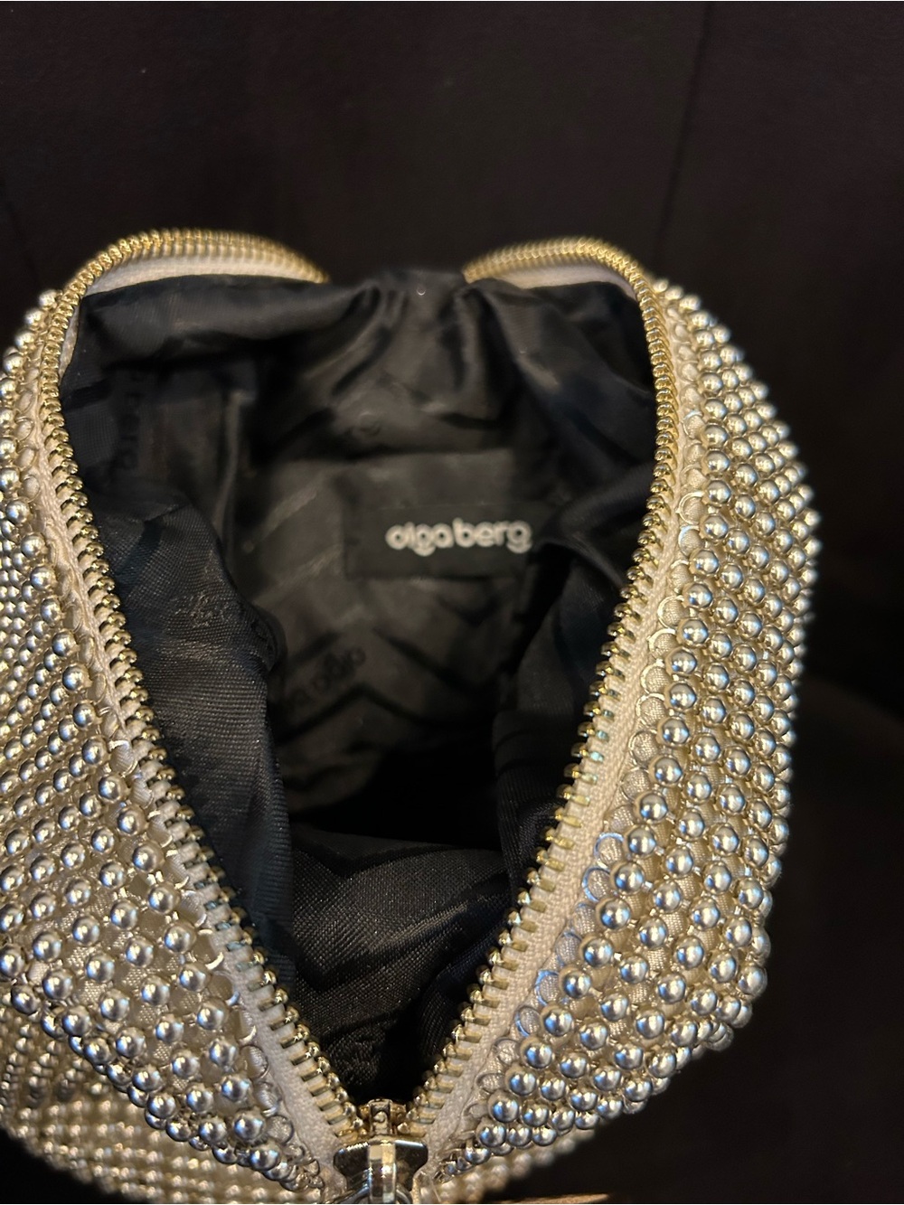 Olga Berg Bianca Ball Mesh Handle Bag in Gold - Picture 7 of 7
